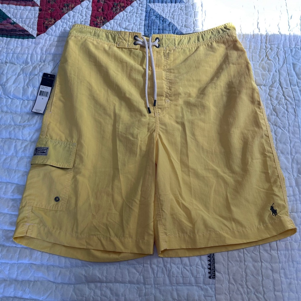 Polo Ralph Lauren Swim Trunks Yellow Cargo Board Shorts Mens Medium NWT
